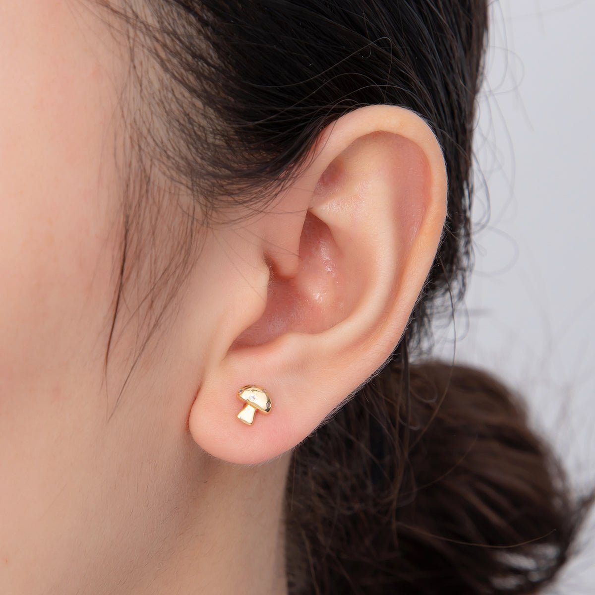 18K Gold Filled Micro Paved CZ Mini Mushroom Stud Earrings | AI381