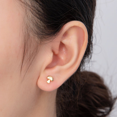 18K Gold Filled Micro Paved CZ Mini Mushroom Stud Earrings | AI381