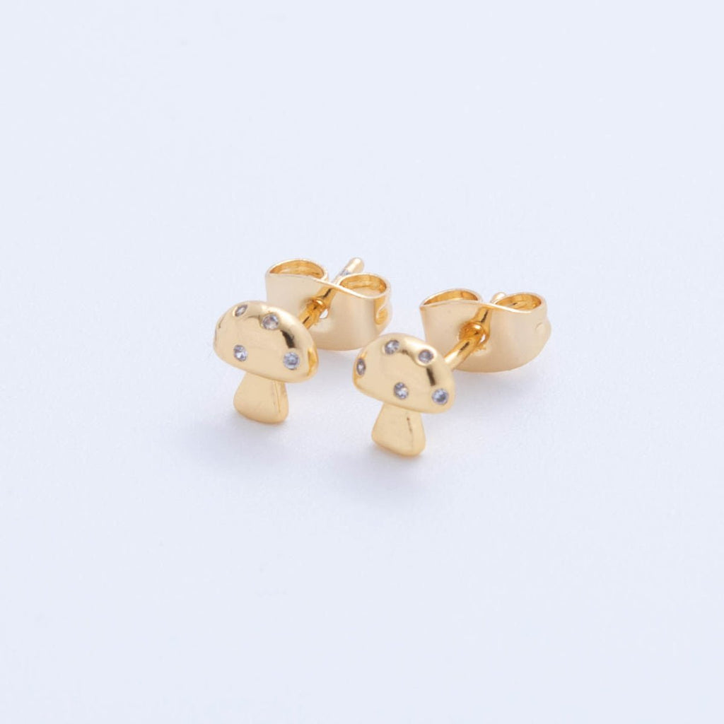 18K Gold Filled Micro Paved CZ Mini Mushroom Stud Earrings | AI381