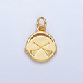 24K Gold Filled 14mm Double Sided Witch Hat Broom Stamped Round Charm in Gold & Silver | X908