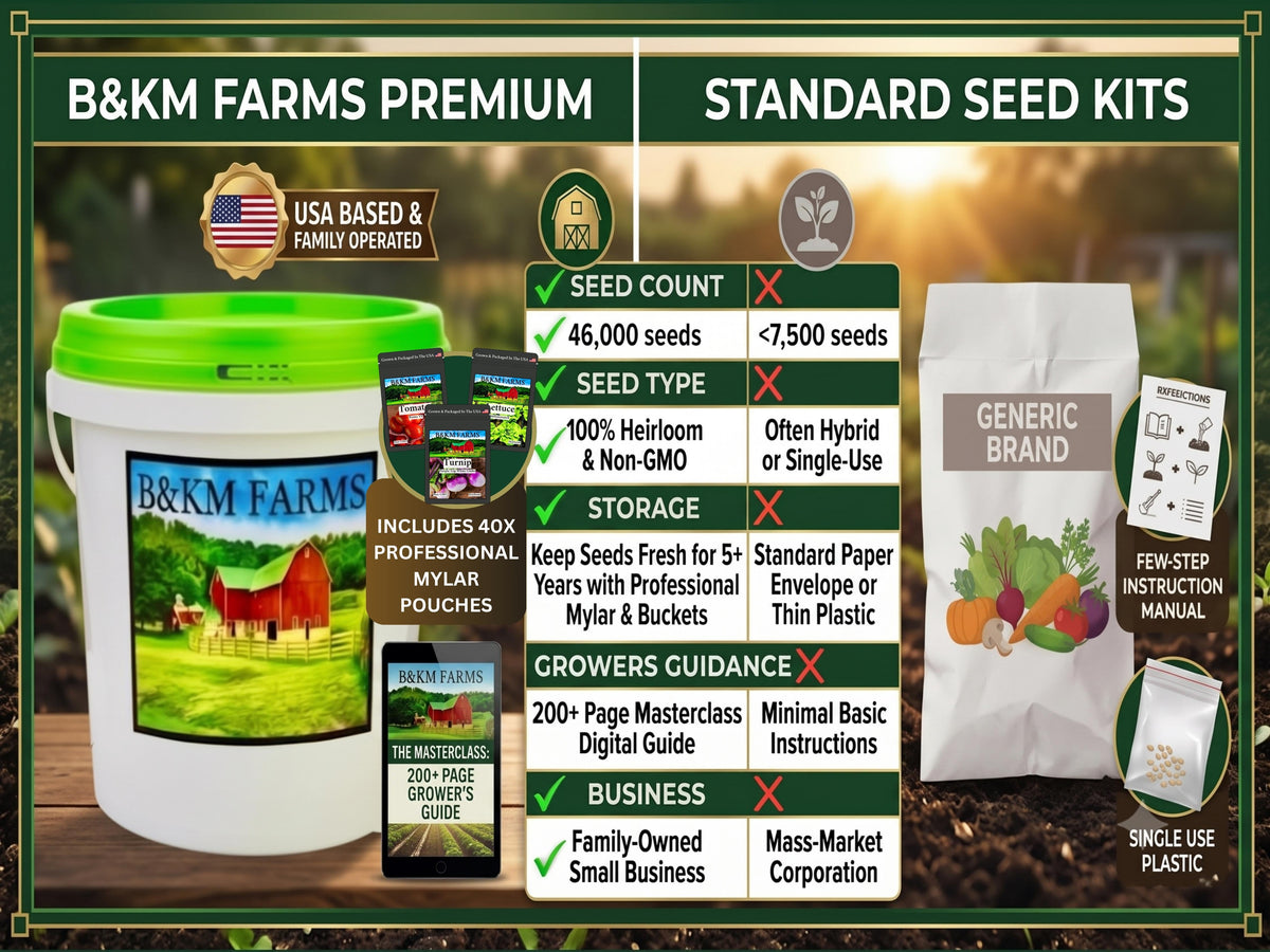 20-50 Varieties - Heirloom Vegetable & Herb Long-Term Seed Vault Bucket – USA Grown, Non-GMO - 10,000-50,000 Seeds