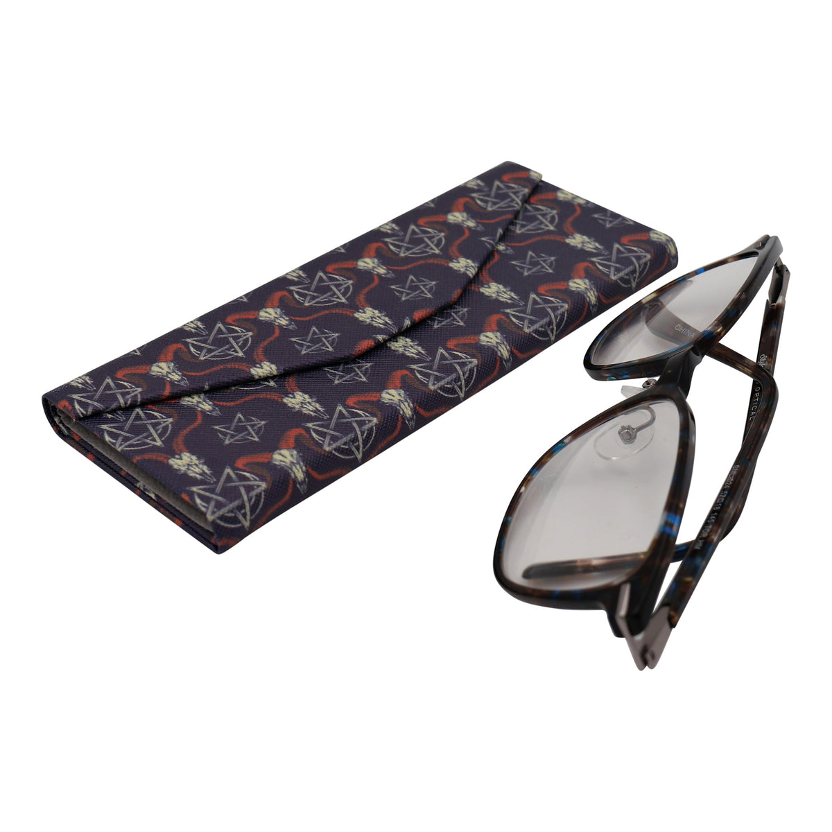 Baphomet Print Glasses Case - Vegan Leather Magic Folding Hardcase