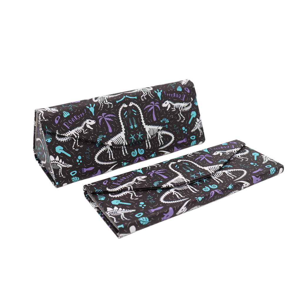 Dinosaur Fossils Print Glasses Case - Vegan Leather Magic Folding Hard Case