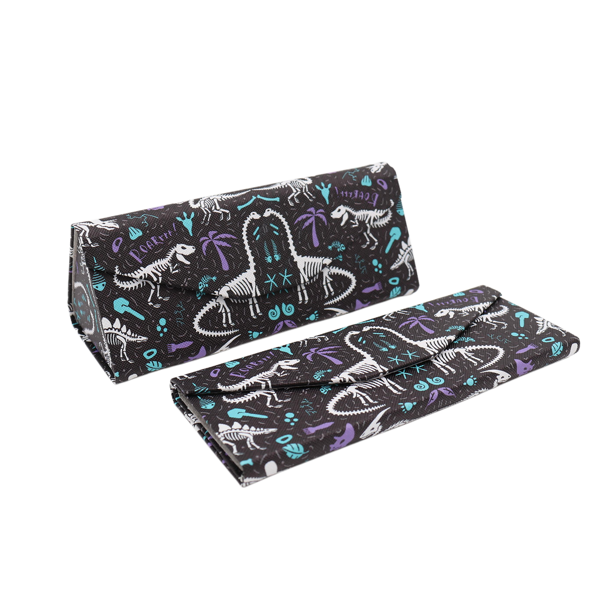 Dinosaur Fossils Print Glasses Case - Vegan Leather Magic Folding Hard Case