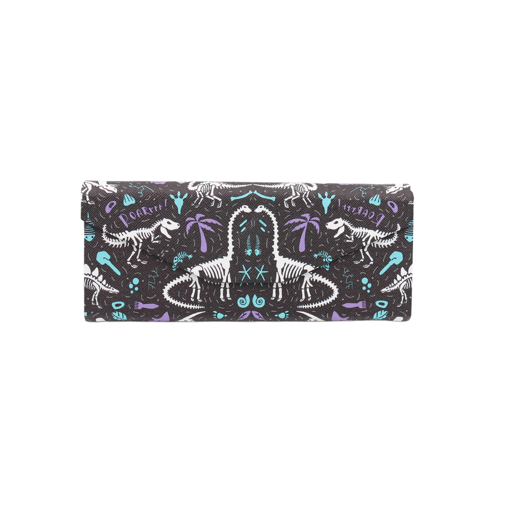 Dinosaur Fossils Print Glasses Case - Vegan Leather Magic Folding Hard Case