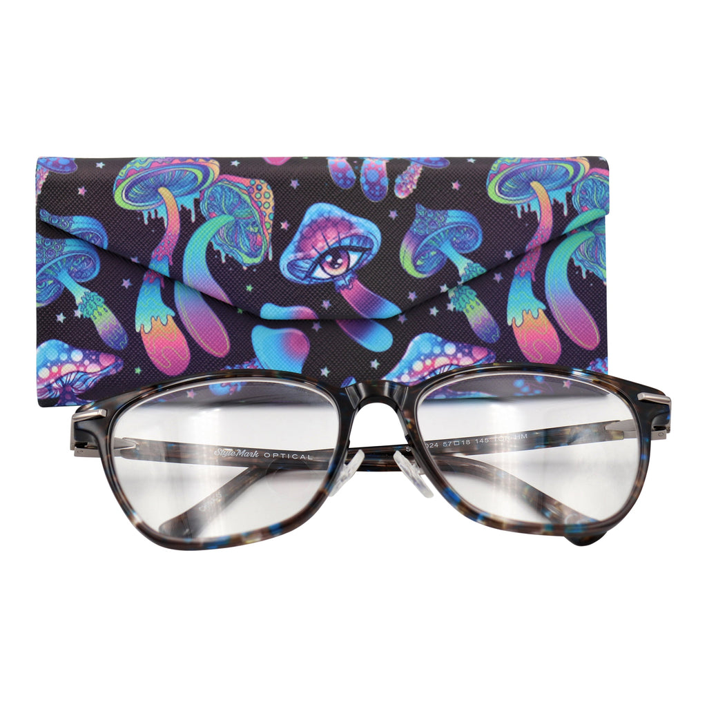 Mushroom Print Glasses Case - Vegan Leather Magic Folding Hardcase