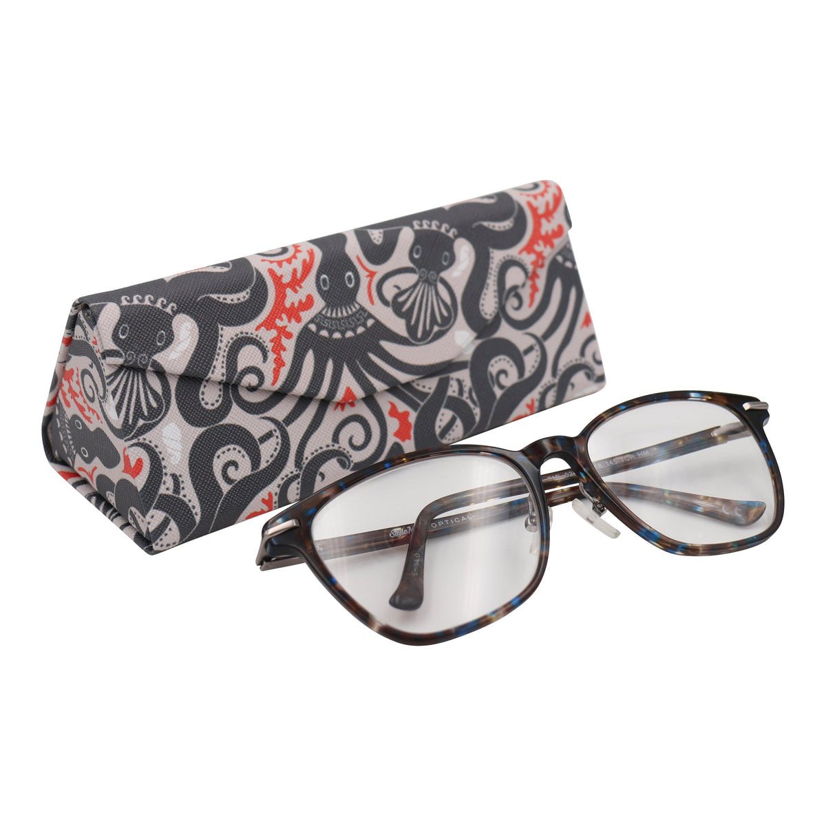 Octopus Print Glasses Case - Vegan Leather Magic Folding Hardcase
