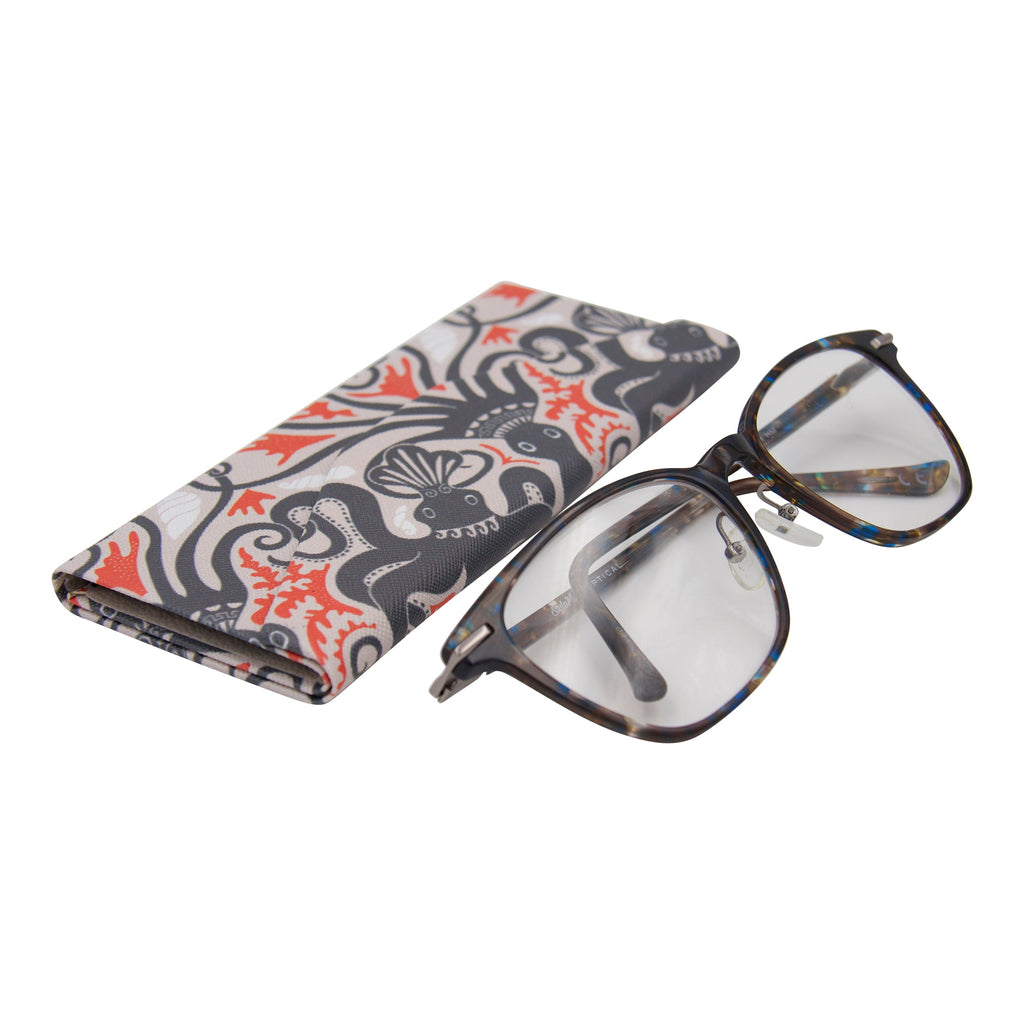 Octopus Print Glasses Case - Vegan Leather Magic Folding Hardcase