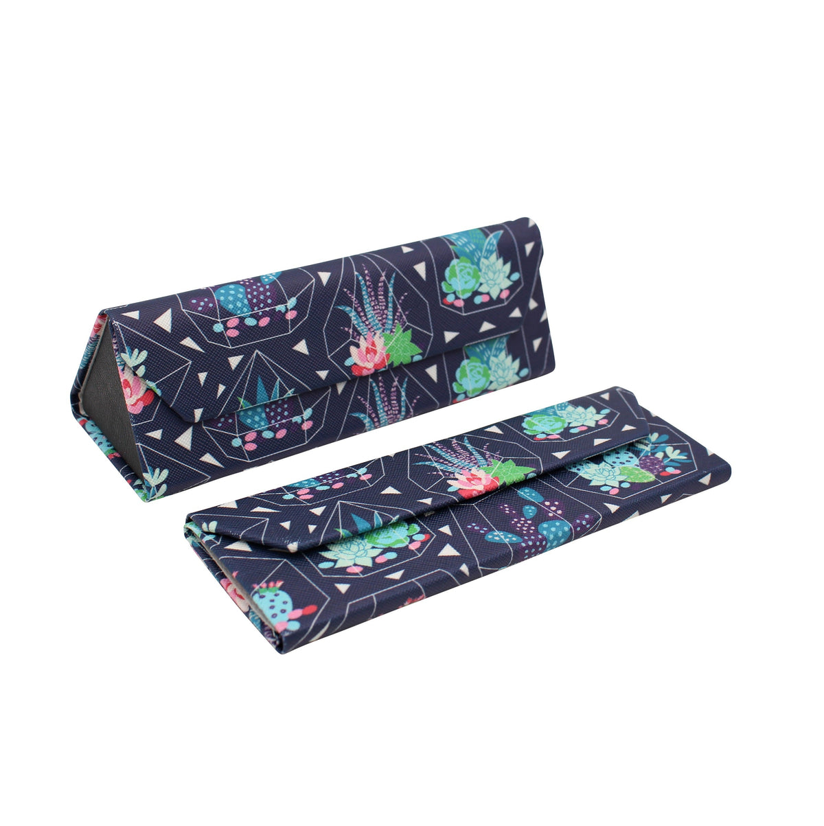 Small Succulent Terrarium Print Glasses Case - Vegan Leather Magic Folding Hardcase