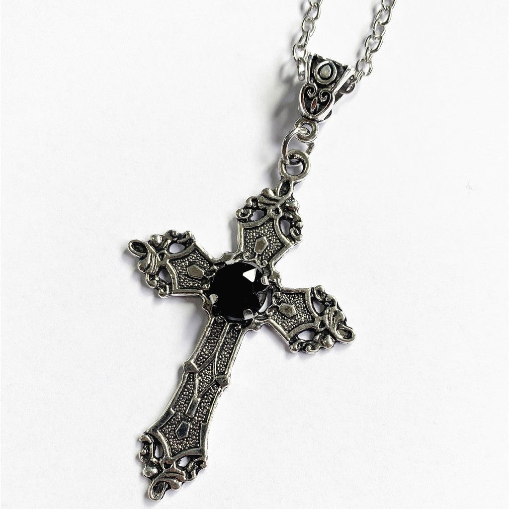 Cross Sier Tone Gothic Fashion Charm Declaration Gift Necklaces