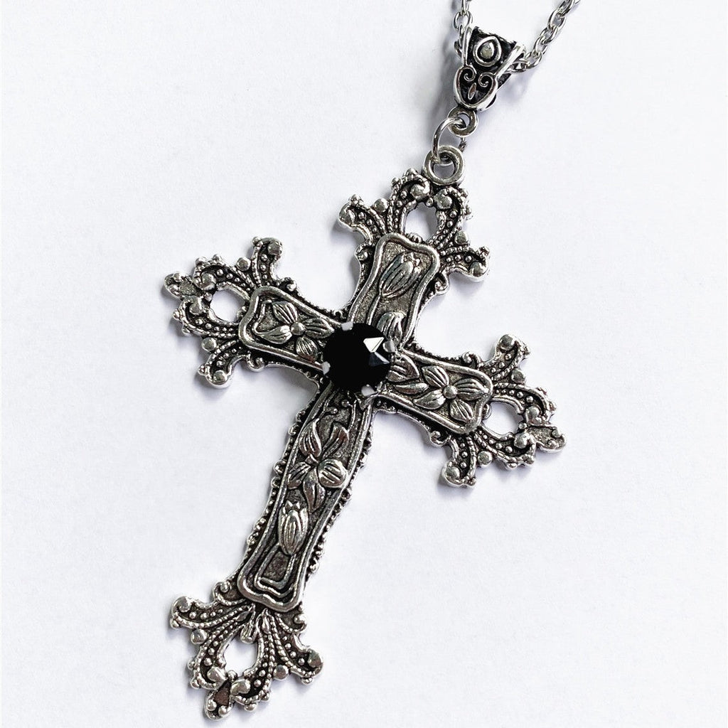 Cross Sier Tone Gothic Fashion Charm Declaration Gift Necklaces