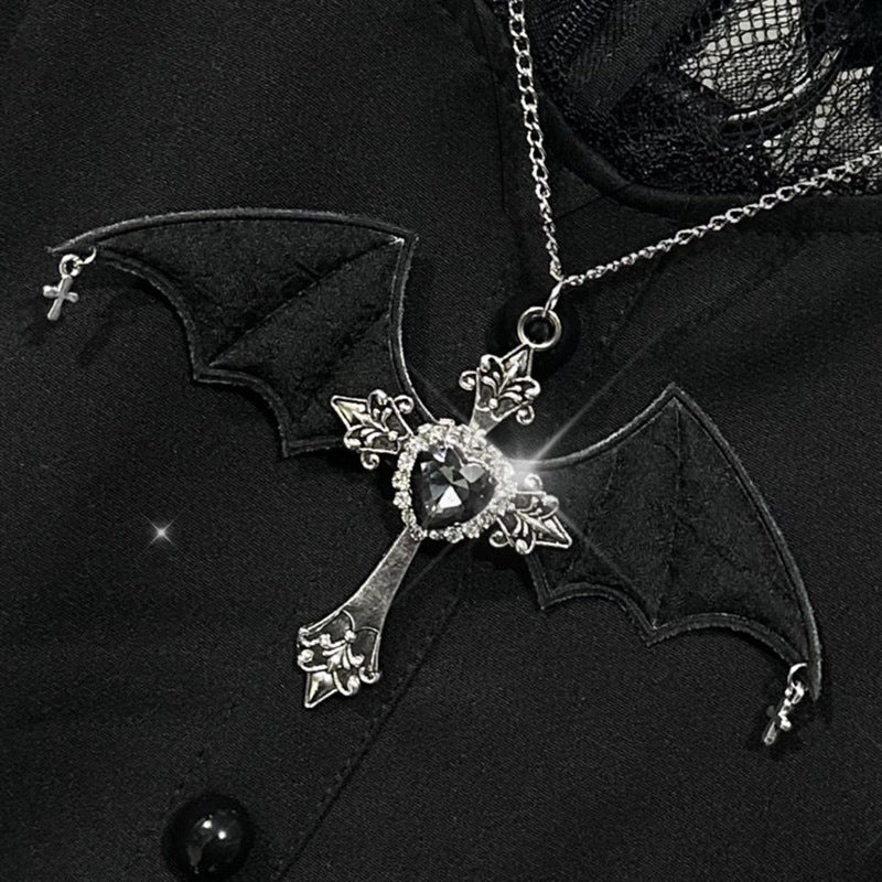 Gothic Bat Wings Cross Love Large Necklaces