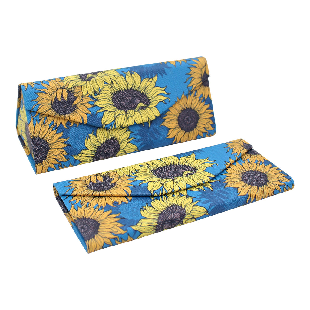 Sunflowers Print Glasses Case - Vegan Leather Magic Folding Hardcase