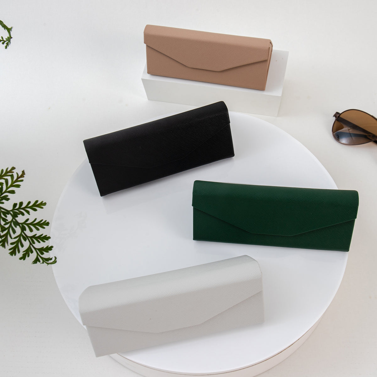 Solid Color Glasses Case - Vegan Leather Magic Folding Hard Shell Case