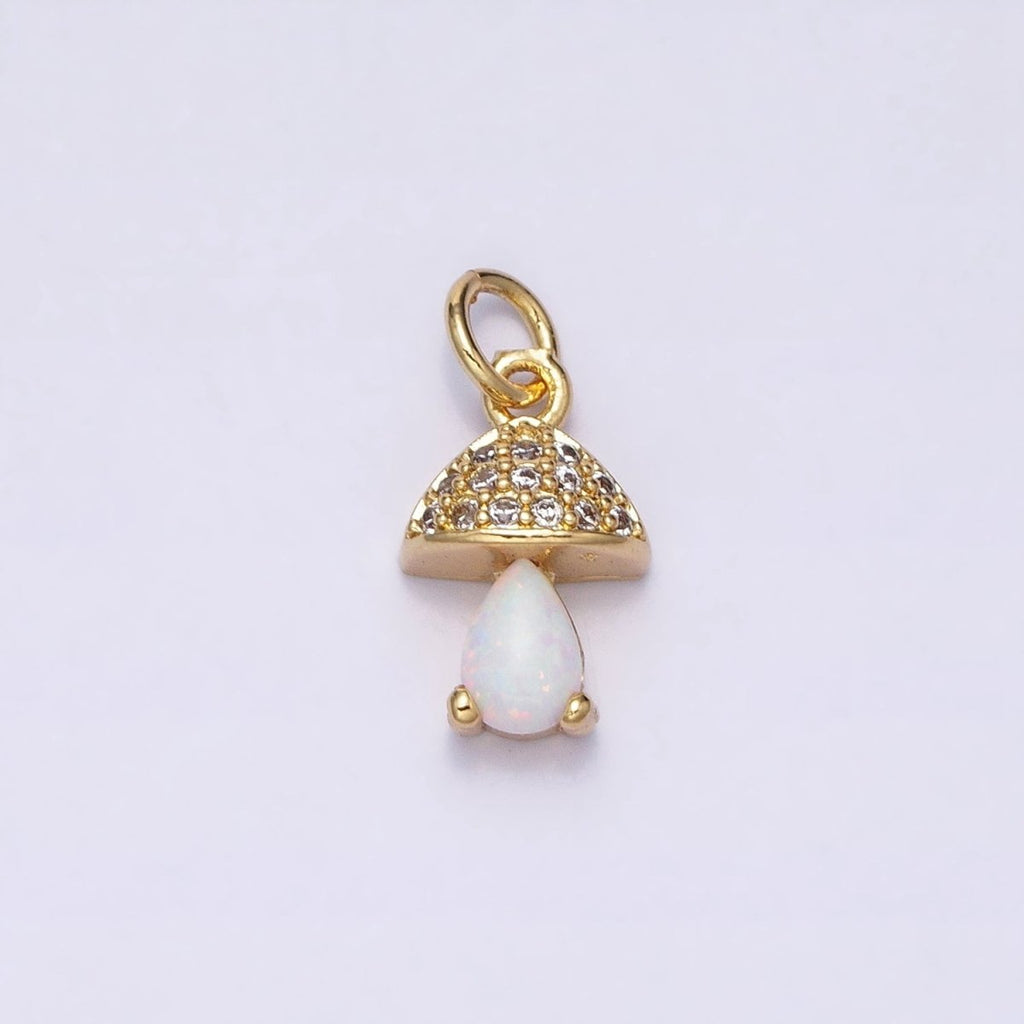 Gold Filled Opal Mushroom Charm Micro Pave Tiny Shroom Magic Add on Charm AC-563