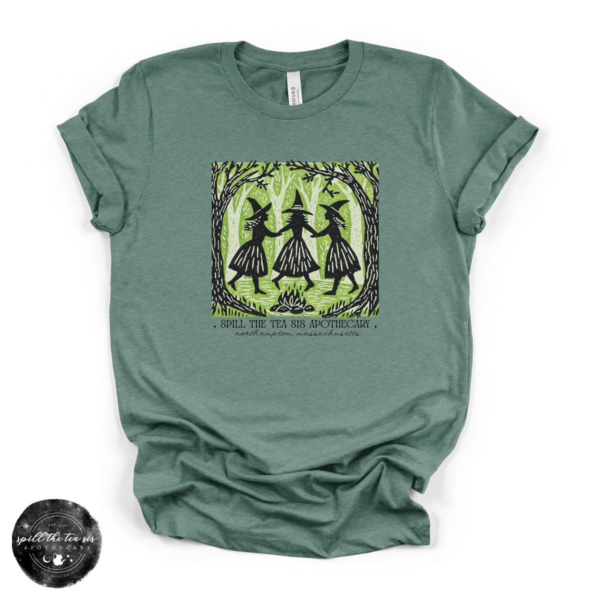 Witches Dancing in the Forest Spill The Tea Sis Tee | Moonlit Coven Graphic T-Shirt