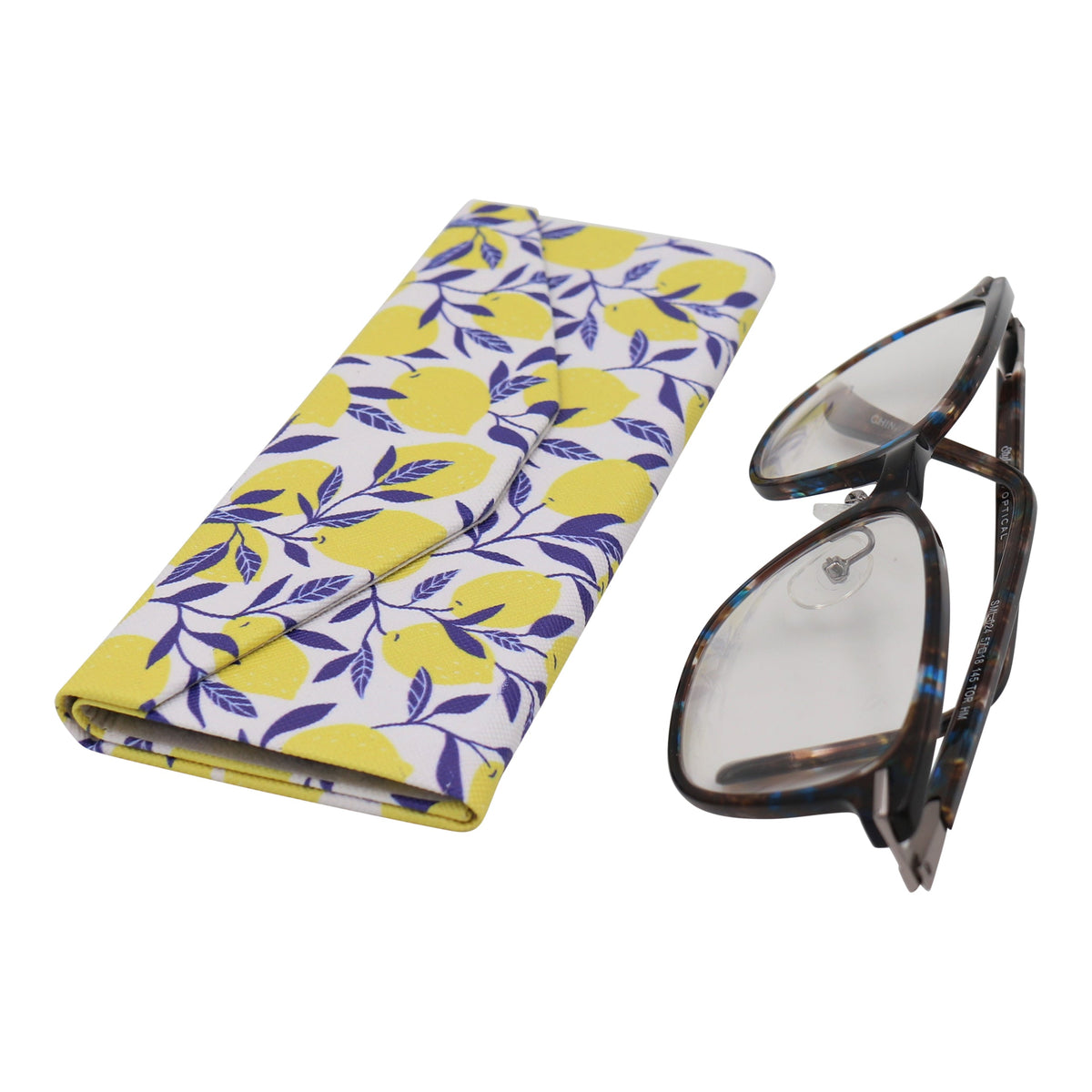 Lemon Print Glasses Case - Vegan Leather Magic Folding Hardcase