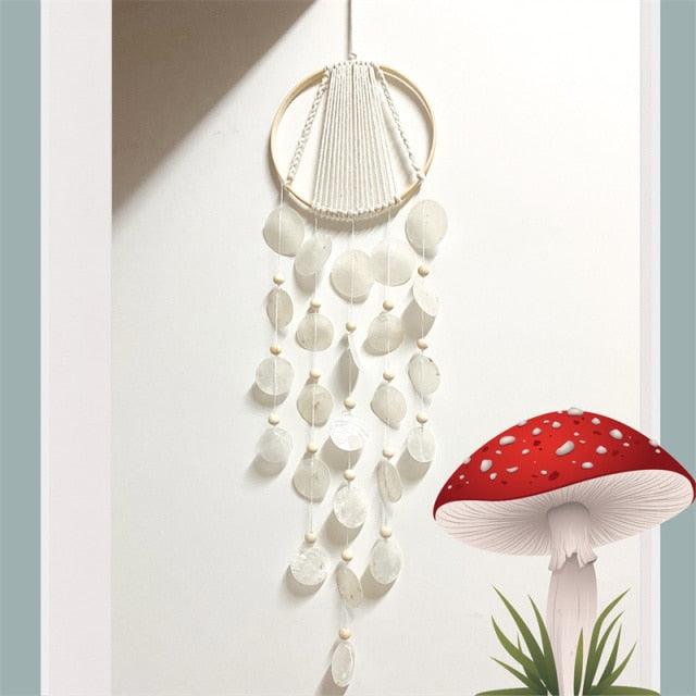 Shell Wind Chime Room Decoration Hanging Wind chime Outdoor Decoration, Bamboo Wind Chimes Unique Outdoor Handmade Chimes as Memorial Gift for Mom Family Wall Pendant Home Office