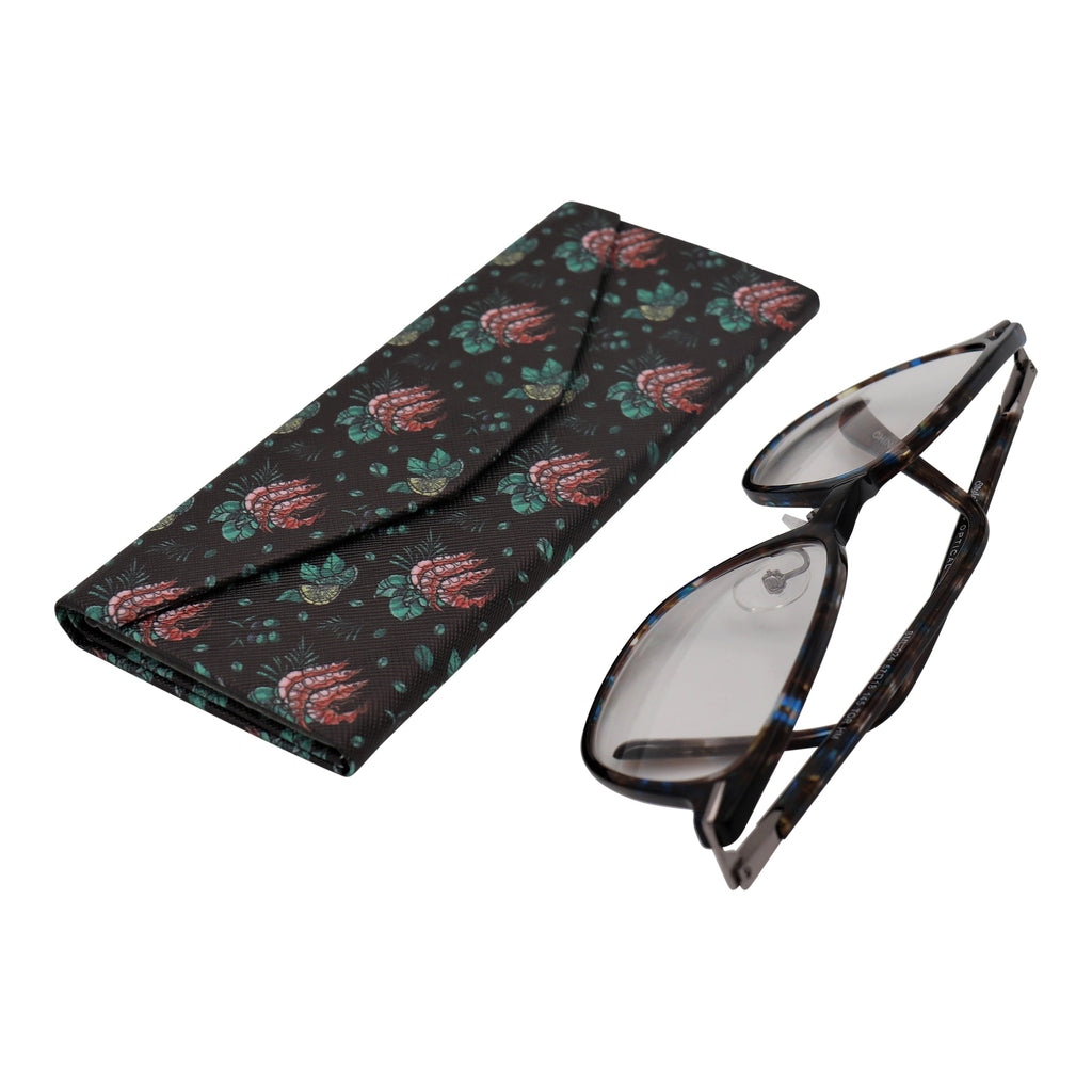 Shrimp Print Glasses Case - Vegan Leather Magic Folding Hardcase