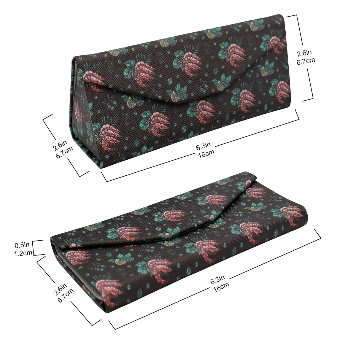 Shrimp Print Glasses Case - Vegan Leather Magic Folding Hardcase