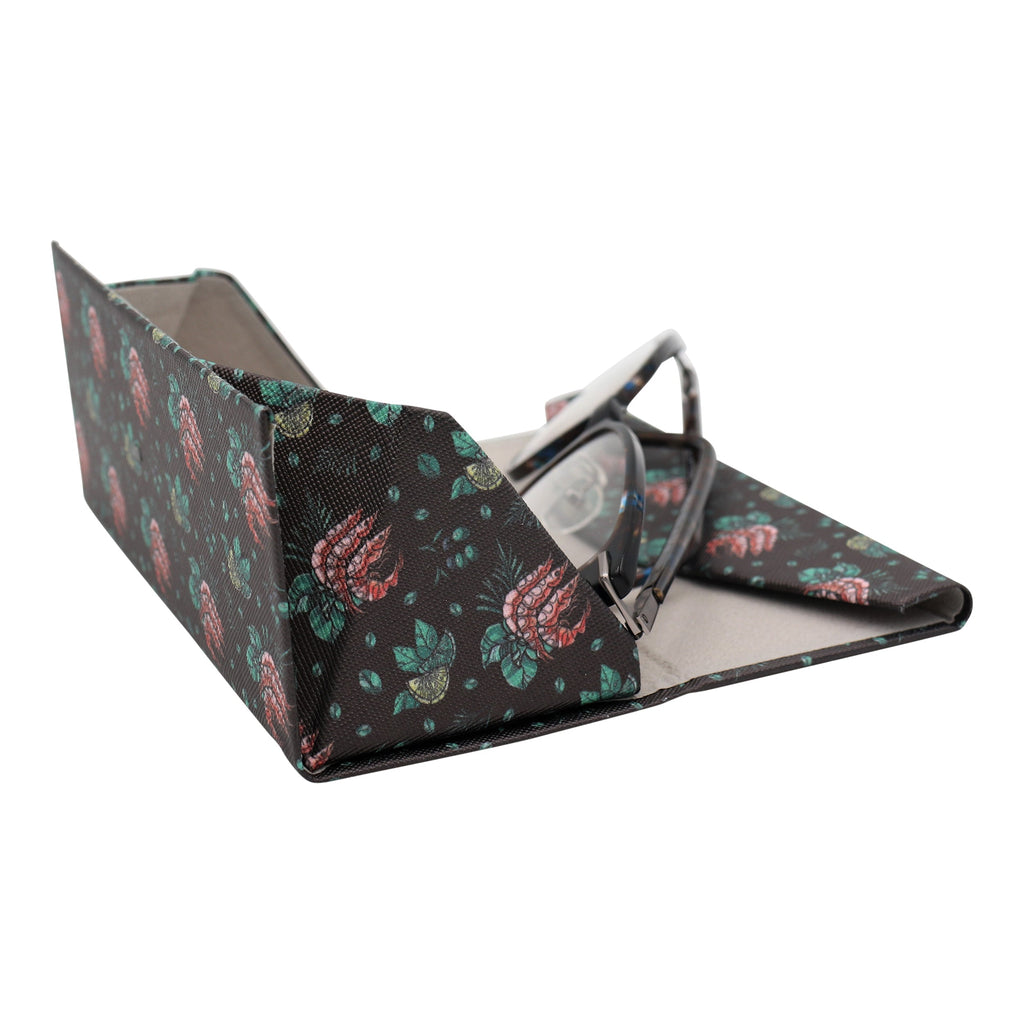 Shrimp Print Glasses Case - Vegan Leather Magic Folding Hardcase