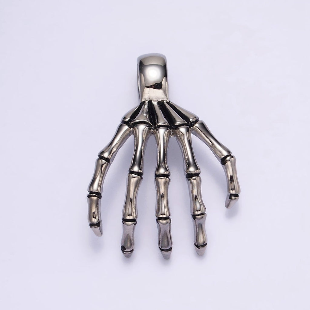 Stainless Steel 45mm Long Skeleton Bone Hands Horror Halloween Charm P-552