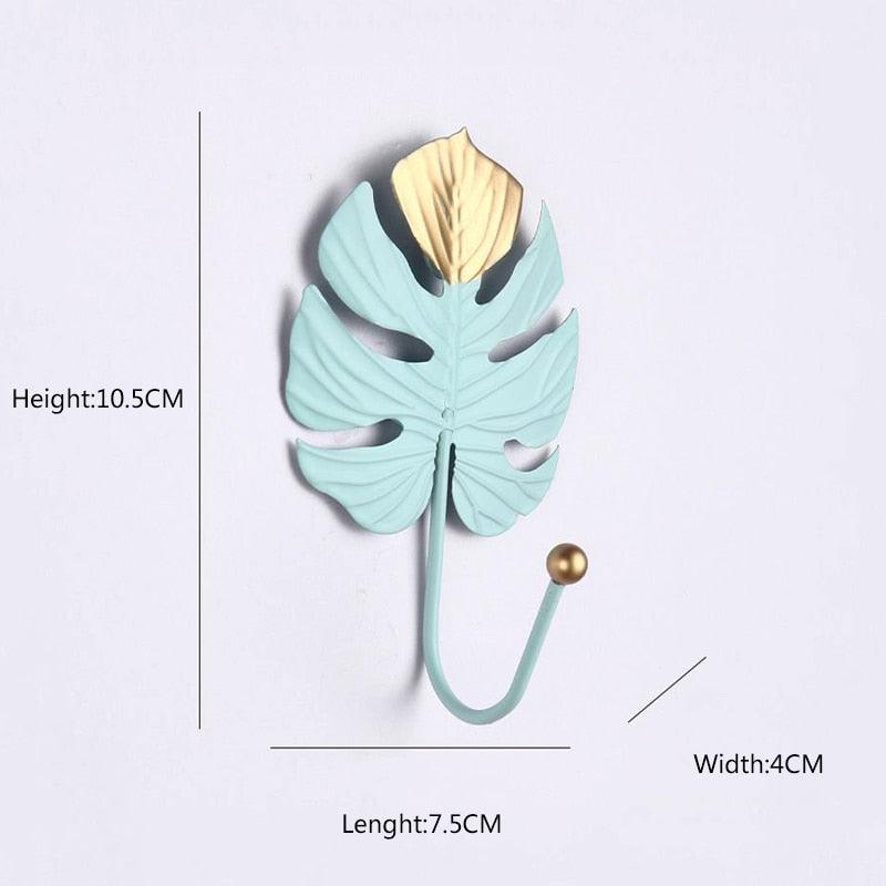 Wall Coat Rack Clothes Hanger Home Decoration Accessories Wall Hooks for Hanging Clothes Blue Leaves/Golden Leaves Home Storage Decorative Leaves Iron Hooks Tropic Plant Wall Mounted Single Clothes Hangers Decorative Hanger Hanging Hooks